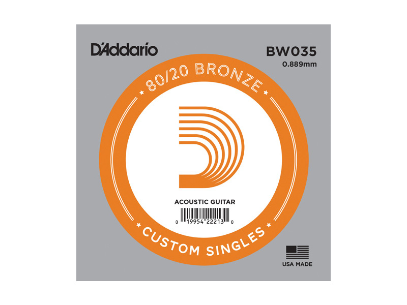 D'Addario BW035 80/20 Bronze Wound .035 inches (.89 mm), Single String