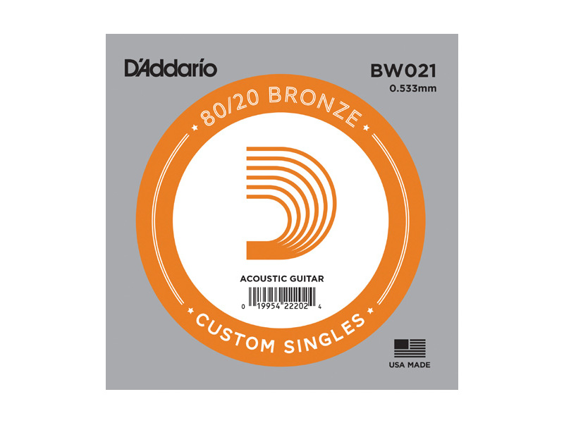 D'Addario BW021 80/20 Bronze Wound .021 inches (.53 mm), Single String