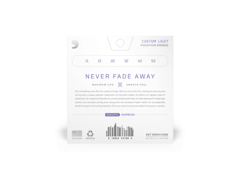 DAddario 11-52 Custom Light, XS Phosphor Bronze Coated Acoustic Guitar Strings