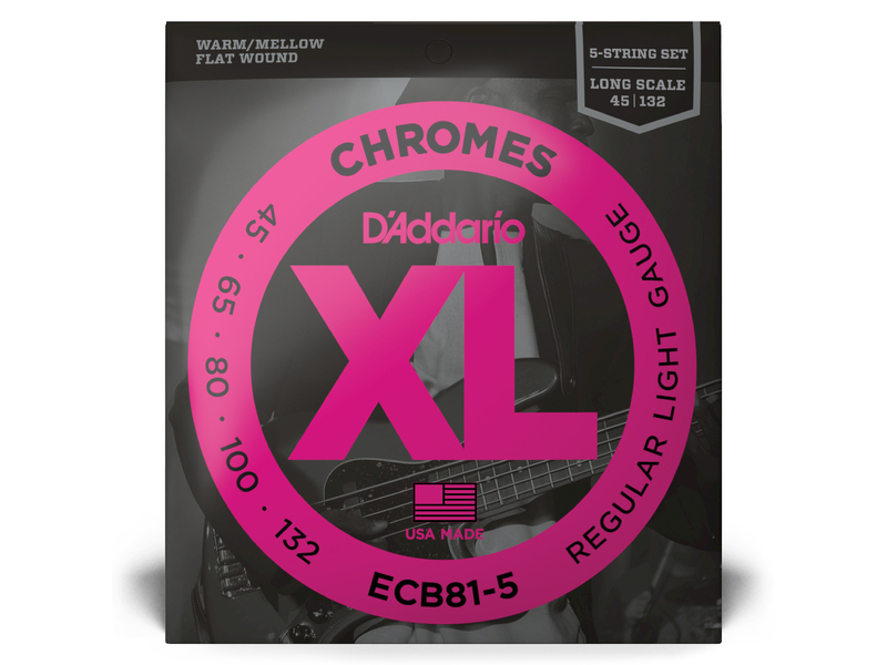 DAddario 45-132 Regular Light 5-String, Long Scale, XL Chromes (flat wound) Bass Strings ECB81-5