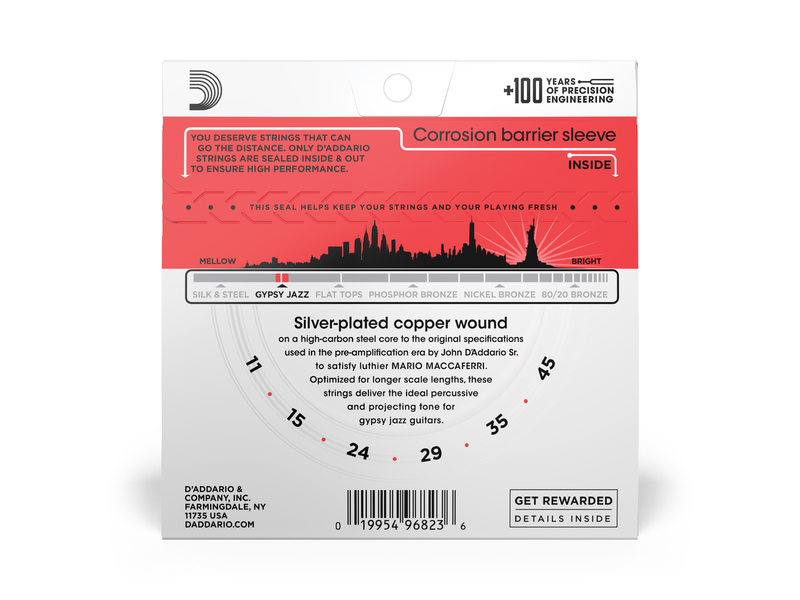 DAddario EJ84M Gypsy Jazz Acoustic Guitar Strings Loop End Light 11-45