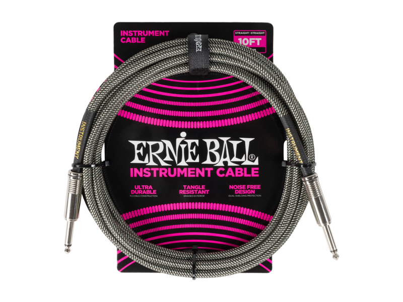 Ernie Ball 10ft/3.05m Braided Straight/Straight Cable - Silver Fox