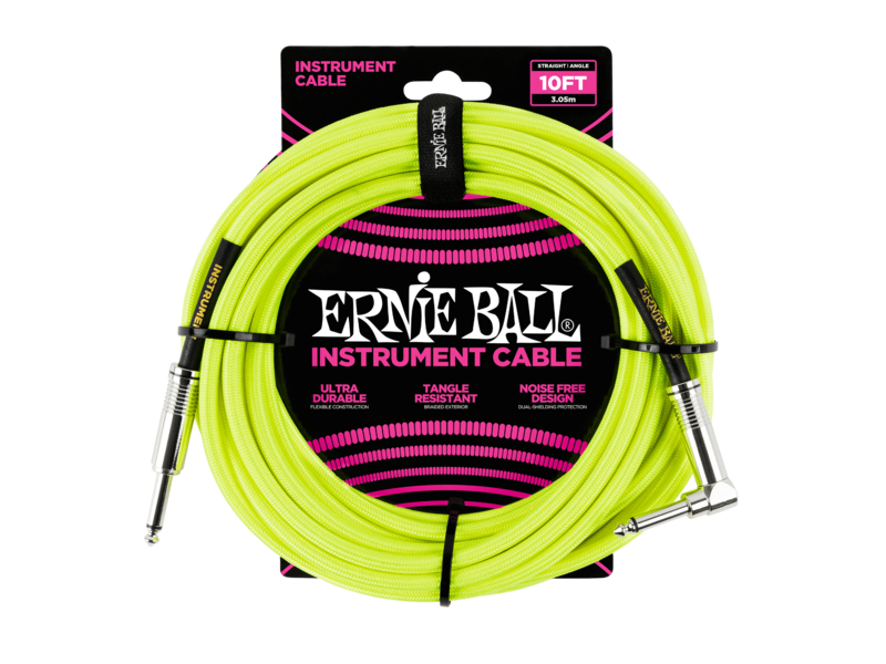 Ernie Ball 10ft/3.05m Braided Straight/Angle Cable - Neon Yellow