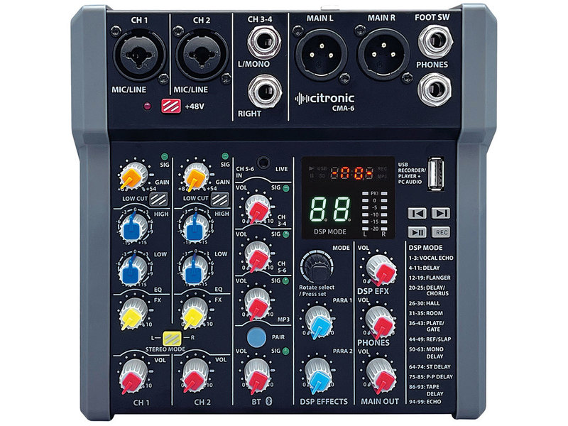 Citronic CMA-6 Compact Mixer with DSP, USB Play/Record/PC and Bluetooth