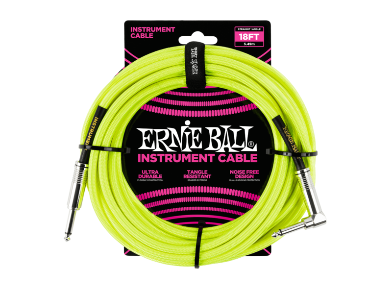 Ernie Ball Braided Instrument Cable 18ft/5.49m Neon Yellow