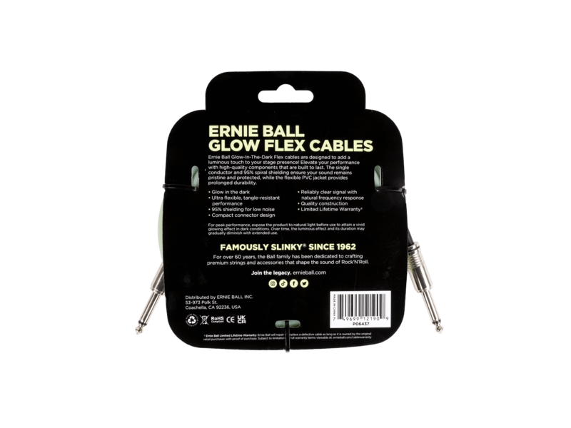 Ernie Ball Flex Cable Straight/Straight 20ft Glow in Dark	