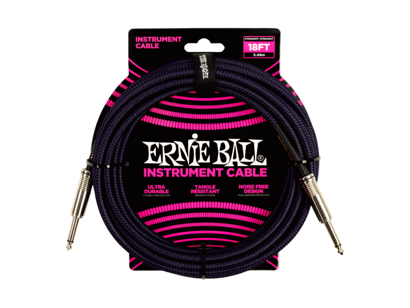 Ernie Ball 18ft (5.49M) Braided Straight Purple/Black