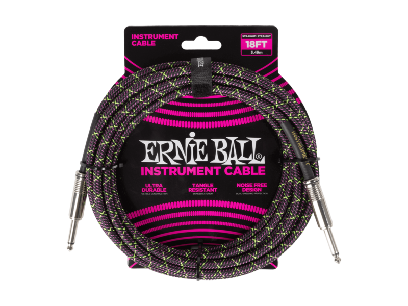 Ernie Ball 18ft (5.49M) Braided Straight Cable Purple Python