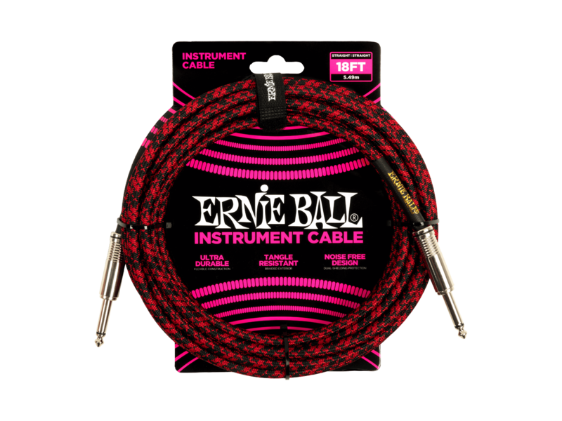Ernie Ball 18ft Braided Straight Red/Black