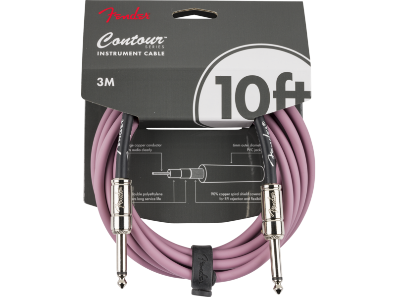 Fender Contour Instrument Cable, Burgundy Mist, 10ft 3M Pink