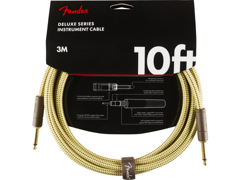 Fender Deluxe Series Instrument Cable, Straight/Straight, 10ft 3M, Tweed