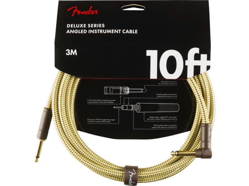 Fender Deluxe 10ft 3M Angled Instrument Cable Tweed