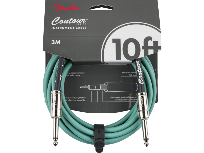 Fender Contour Instrument Cable, Sherwood Green, 10ft 3M