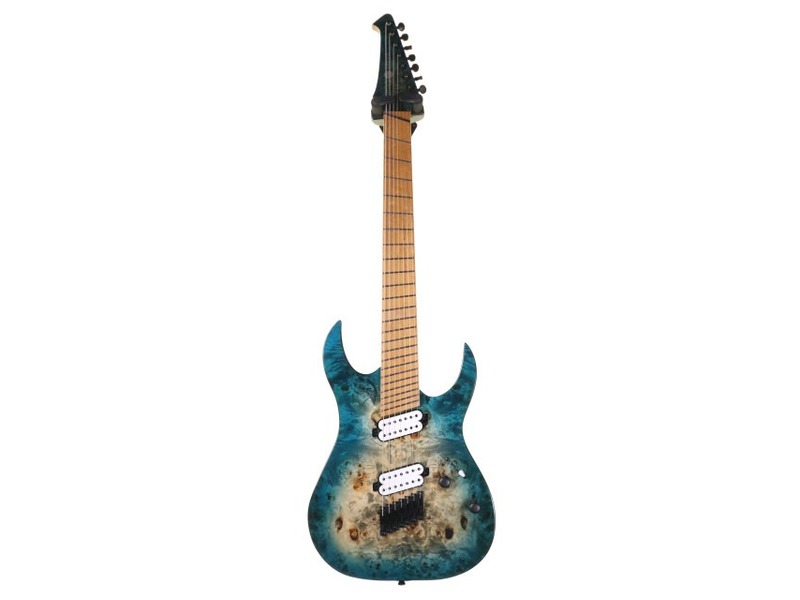 SPIRA S-457 PTS 7-String Multiscale Electric Guitar, Blue Green Burst
