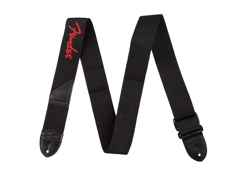 Fender Logo Strap, Black/Red Logo, 2"