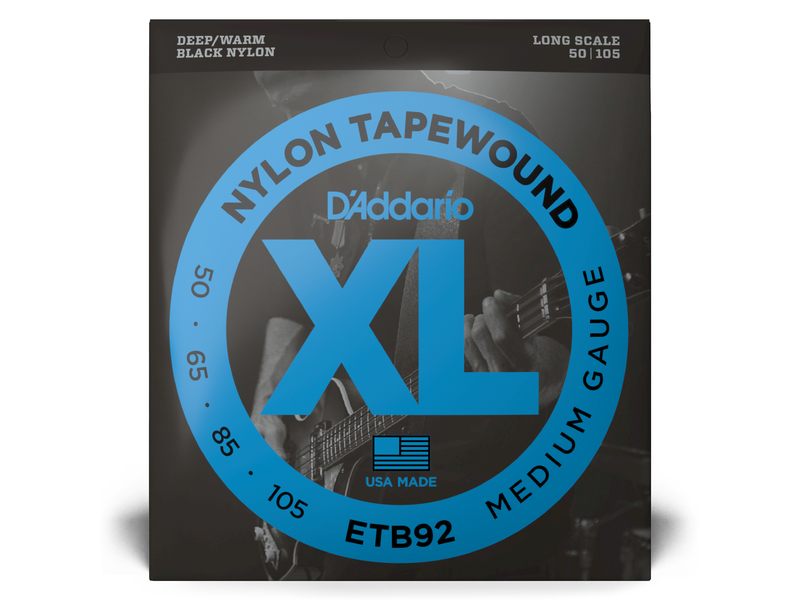 DAddario ETB92 Black Nylon Tapewound Bass Guitar Strings Medium 50-105 Long Scale