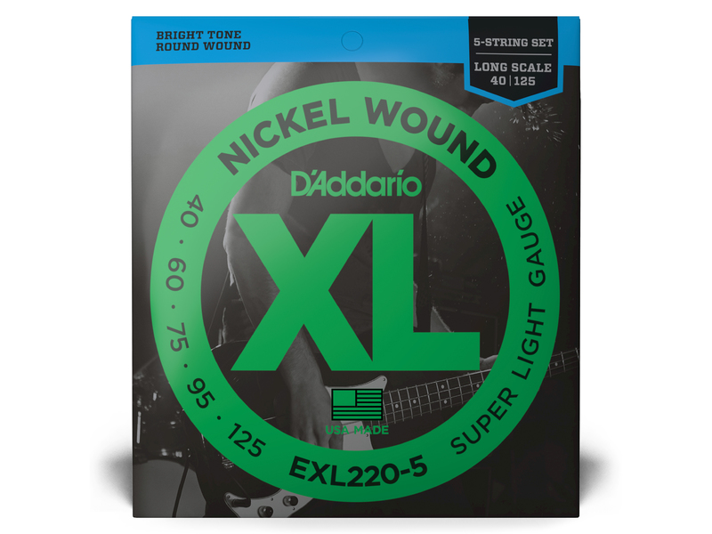 D'Addario 40-125 Super Light 5-String, Long Scale, XL Nickel Bass Strings