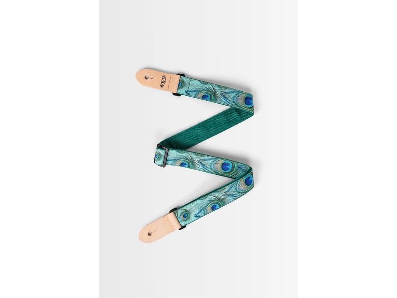 Kala Peacock Print Ukulele Strap - Green