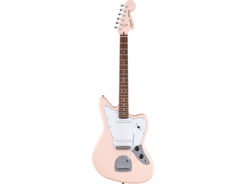 Squier FSR Affinity Jaguar, Laurel Fingerboard, White Pickguard, Matching Headstock, Shell Pink